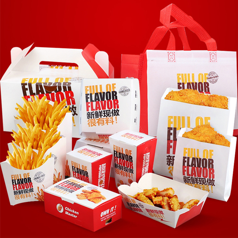 Vlastní jídlo kraft papír oběd krabice smažené kuřecí hamburger balení krabice francouzské hranolky krabice pizza chobotnice balení balení